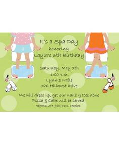 Pedi's & Mani's Spa Party Invitation by Picture Perfect Kids Spa Day, Spa Invitations, Spa Day For Kids