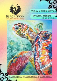 a painting of a sea turtle with colorful colors