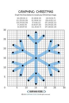 graphing christmas tree with blue snowflakes on the bottom and black dots in the middle