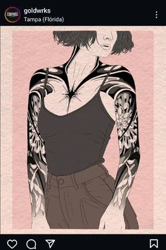 a drawing of a woman with tattoos on her arms