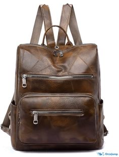 OrcaJump - Mens/Womens Waterproof PU Backpack Zipper School/Commuter Daily Bag - Wine/Black/Brown/Coffee Trendy Brown Backpack With Zipper Pocket, Trendy Brown Outdoor Bags, Trendy Brown Outdoor Bag, Casual Brown Leather Backpack With Zipper, Trendy Brown Outdoor Backpack, Trendy Brown Backpack For Outdoor, Casual Leather Backpack With Zipper For Outdoor, Casual Outdoor Leather Backpack With Zipper, Leather Casual Backpack With Zipper For Outdoor