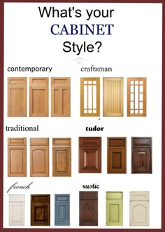 what's your cabinet style? info sheet with different colors and styles for the doors