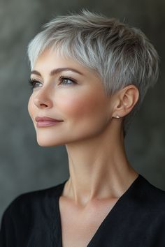 Short Hairstyles Fine Over 50 Grey Hair, Hairstyles For Short Grey Hair, Short Hair In Your 40s, Short Cropped Hair Over 50, Short Hair For 50+ Women, Short Pixie Haircuts For Fine Hair Over 50, Short Hair For Fine Straight Hair, Pixie Cut Over 50, Crop Hairstyles For Women