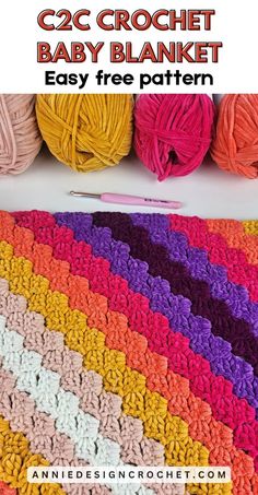 the crochet baby blanket has been made with yarn and is ready to be knitted