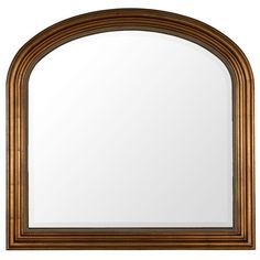 an arched wooden mirror on a white background