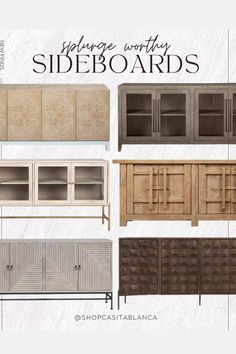 the sideboard is made out of wood and has several different types of drawers on it