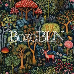 the cover of boobobinn magazine with an image of trees and animals in it