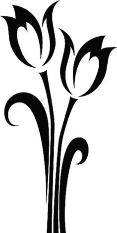 a black and white drawing of three flowers