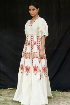 Shop for Chandrima White Chanderi Pleated Maxi Dress for Women Online at Aza Fashions White Floor-length Dress With Floral Embroidery, White Floral Embroidery Floor-length Dress, White Floor-length Maxi Dress With Floral Embroidery, Off White Maxi Length Festive Dresses, Festive Off White Maxi Dresses, Festive Off-white Maxi Dress, Spring Embroidered Anarkali Maxi Dress, Embellished Embroidered Maxi Dress, Festive Multicolor Embroidery Maxi Dress