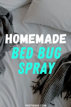 a bed that has some blankets on it and the words homemade bed bug spray over it