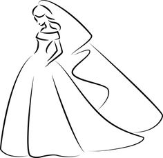 a line drawing of a woman in a wedding dress