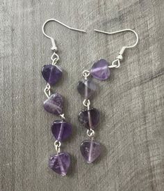 Cute, simple, silver, dangling Hanging Earrings, Purple Heart, Chicago Il, Gemstone Earrings, Jewelry Earrings Dangle, Dangle Drop Earrings, Violet, Dangle Earrings, Chicago