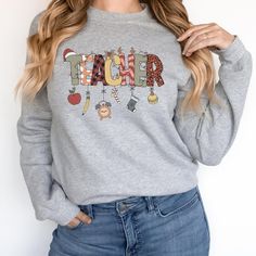 Winter School T-shirt With Letter Print, Winter Letter Print T-shirt For School, Gifts For Teachers Christmas, Christmas Teacher Shirts, Trendy Crewneck Sweatshirt, Trendy Crewneck, Teacher Sweatshirt, Holiday Sweatshirt, Teacher Christmas