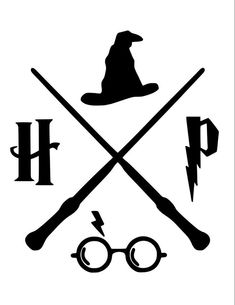 harry potter's hat, glasses and wands with lightning bolt in the background