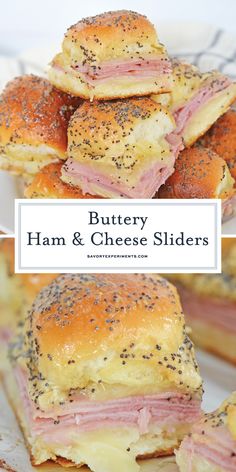 ham and cheese sliders stacked on top of each other