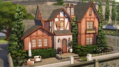 Sims4 Windenburg House, Sims 4 House Windenburg, Sims 4 German House, Sims 4 Front Porch Ideas, Sims 4 Brick House, Sims Country House, Sims 4 Roof Ideas, Sims 4 Windenburg Build, Windenburg Sims 4