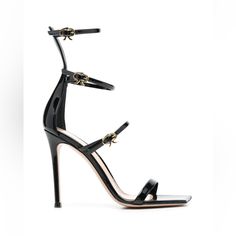 Gianvito Rossi 105 Patent-Leather Sandals Gianvito Rossi's Sandals Prove That Less Can Definitely Be More When It Comes To Design. About As Good As Timeless Style Decisions Get, These Multi-Strap Sandals Are Made From Glossy Patent-Leather And Have The Label's Signature Gold Buckles. Heel Measures Approximately 105mm/ 4 Inches Black Patent-Leather (Calf) Buckle-Fastening Straps Size 38.5 Available Fast Shipping Comes With Box Comes With Dust Bag Excellent Condition Brand New, Never Worn Luxury Patent Leather Sandals With Wrapped Heel, Designer Patent Leather Sandals For Formal Occasions, Designer Patent Leather Formal Sandals, Luxury Patent Leather Sandals For Gala, Chic Patent Leather Sandals For Cocktail, Chic Cocktail Patent Leather Sandals, Luxury Open Toe Heels For Fashion Events, Elegant Patent Leather Sandals With Wrapped Heel, Elegant Sandals With Wrapped Heel In Patent Leather