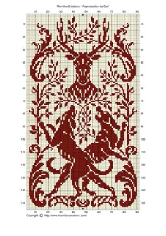 a cross stitch pattern with red and white designs