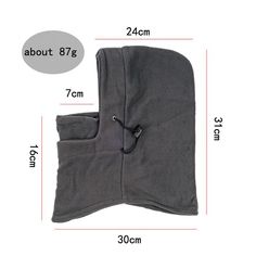 the size and measurements of an oven mitt with buttons on each side, shown in grey