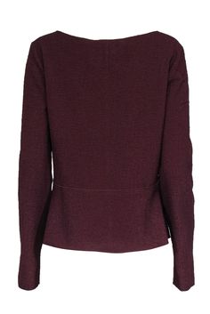 Get a luxe fall look with this rich burgundy textured blouse designed by See by Chloe. A lightweight blouse with long sleeves and relaxed peplum silhouette create an easy and effortless look. Layer with a vest, dark wash jeans, boots, and a fall hat to get into that fab fall feeling! Size M 97% Polyester, 3% Elastane Pull-on Unlined Relaxed peplum silhouette V-neckline Long sleeves Textured fabric Elegant Peplum Blouse For Fall, Elegant Burgundy Blouse For Work, Elegant Burgundy Fall Blouse, Chic Burgundy Long Sleeve Blouse, Chic Long Sleeve Burgundy Blouse, Chic Burgundy Tops For Workwear, Structured Tops For Work In Fall, Structured Tops For Fall Workwear, Structured Fall Workwear Tops