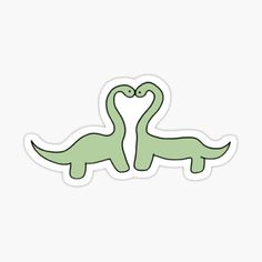 two green dinosaurs facing each other with their necks in the shape of a heart sticker