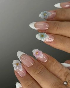 Trendy Summer Nails Floral Nail Design, Milky Nails, Casual Nails, Classy Acrylic Nails, Really Cute Nails, Beach Nails