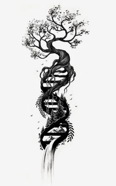 a drawing of a tree with water flowing down it's side and the roots growing out