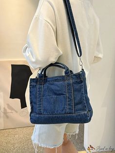 Bird in Bag - Small Double Peppy Denim Square Bag Trendy Denim Satchel Bag, Blue Denim Shoulder Bag For Daily Use, Trendy Denim Shoulder Bag For Daily Use, Casual Denim Satchel Shoulder Bag, Large Capacity Denim Shoulder Bag In Blue, Large Capacity Denim Crossbody Bag, Trendy Blue Canvas Bag With Pockets, Denim Blue Shoulder Bag With Large Capacity, Daily Use Denim Crossbody Bag