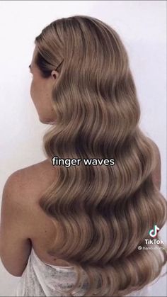 Long Finger Wave Hair, Great Gatsby Inspired Hairstyles, Roaring 20s Long Hair, Prom Hair Waves Hollywood Glamour, Prom Hairstyles Great Gatsby, 20s Bridal Hair, 1920s Flapper Hair Long, Roaring 20 Hairstyles, 50s Waves Hair