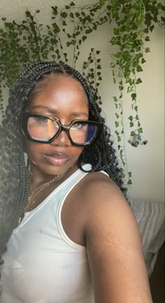 Black girl with white tank top and goddess braids wearing glasses and with nose piercings of septum and double nose piercing Two Nose Piercings, Double Nose Piercing, Girl With Glasses, Septum Piercing Jewelry, Instagram Face, Single Braids