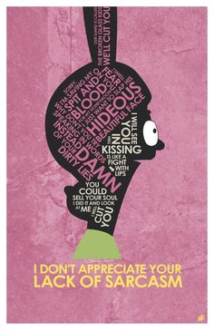 a pink poster with words written in different languages on the side of it, and an image of a man's head