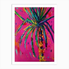 a painting of a palm tree on a pink background