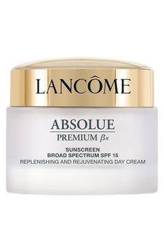 What it is: A moisturizing face cream with SPF formulated to deeply replenish moisture and improve skin's firmness.What it does: This face moisturizer's primary ingredient is Pro-Xylane, a patented scientific innovation that helps restore essential moisture from within, plumping to help skin regain density, firmness and radiance. A replenishing Bio-Network of wild yam, soy, sea algae and barley help tighten sagging skin and complete the visible rejuvenation. With repeated use over time, your wri Best Lancome Products For Over 60, Lancome Face Cream, Sea Algae, Lancome Absolue, Wild Yam, Moisturizing Face, Moisturizing Face Cream, Moisturizer With Spf, Broad Spectrum Sunscreen