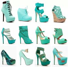 Teal Mint High Heels, Mint Heels, Estilo Country, Funky Shoes, Girly Shoes