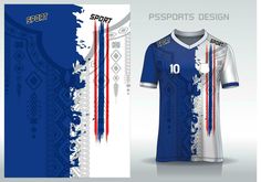 an image of a soccer jersey with the number 10 on it and some designs in red white and blue