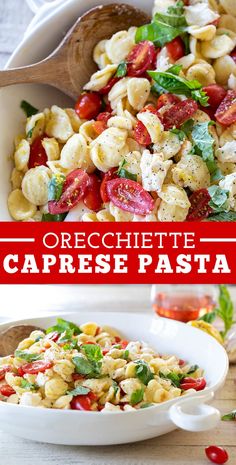 this pasta salad is loaded with tomatoes, mozzarella and spinach it's ready to be eaten