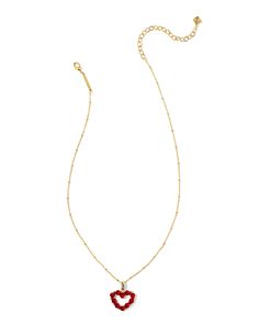 One look at the Ashton Gold Heart Short Pendant Necklace in Red Glass and you’ll be saying one thing: be mine. Darling beaded detailing creates this sweet heart shape, centered on a trending satellite chain. Flirty, sweet, and full of charm, this adorable pendant will add a bit of love to your layers. Metal 14k Yellow Gold Over Brass Material Red Glass Closure Lobster Clasp Size 16" Chain With 3" Extender, 0.8"L X 0.92"W PendantDue to the one-of-a-kind nature of the medium, exact colors and patterns may vary slightly from the image shown. | Kendra Scott Ashton Gold Heart Short Pendant Necklace in Red | Glass Valentine's Day Heart Necklace With Beaded Chain, Valentine's Day Gift Heart Necklace With Beaded Chain, Short Pendant Necklace, Pearl Chain Necklace, Heart Drop Earrings, Sweet Heart, Gold Price, Be Mine, Pearl Chain