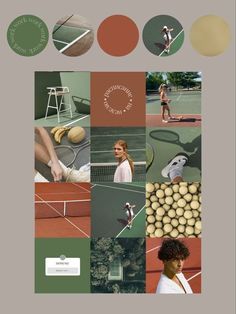 a collage of photos with tennis players and their rackets on the same page