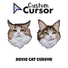 two cats with green eyes and the words custom cussor next to each other