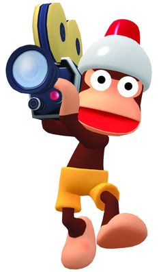 a cartoon monkey holding a camera and wearing a hat