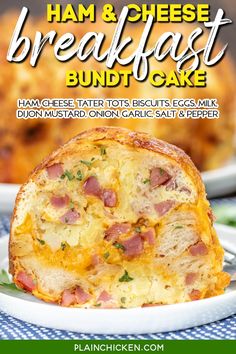 ham and cheese breakfast bundt cake on a plate