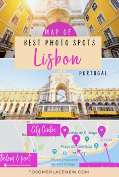 the best photo spots in lisbon, portugal with text overlaying it