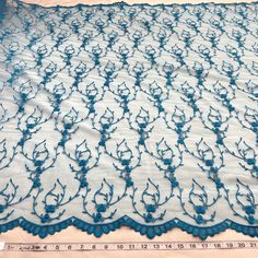 Lace Fabric Embroidered on 100% Polyester Net Mesh | Lace USA Embroidered Couture, Couture Looks, Embroidered Lace Fabric, Color Turquesa, Lace Evening Dresses, Embroidered Fabric, Dresses Evening, Turquoise Color, Quinceanera Dresses