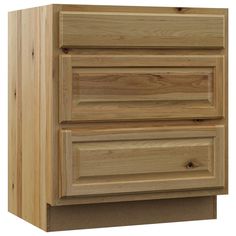 a wooden cabinet with three drawers and no doors