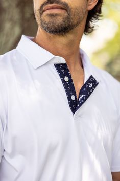 Men's White Sport Polo - GolftiniMen's Tops Navy Formal Polo Shirt, Navy Casual Polo Shirt For Golf, Casual Navy Polo Shirt For Golf, Navy Collared Polo Shirt For Golf, Preppy Polo Collar Golf Top, Preppy Polo Collar Top For Golf, Pink Martini, Navy Pink, Golf Course