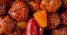 close up view of meatballs and peppers