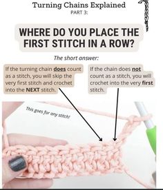 instructions to crochet the first stitch in a row