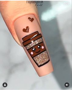 Coffee Cup Nail Art, Starbucks Nail Art, Coffe Nail Ideas, Coffee Inspired Nails, Coffee Nails Designs, Elephant Nails, Starbucks Nails, Chocolate Nails, Printable Nail Art