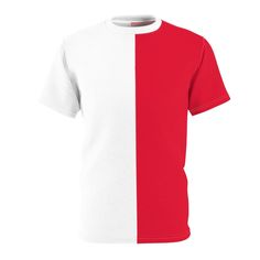 Get ready for game day with this split two tone T-Shirt.  Uniquely textured, thick microfiber knit fabric of this high quality t-shirt wicks perspiration rapidly away from the skin, drawing it to the surface where it quickly evaporates.  100% Polyester Light fabric Regular fit Tagless Runs true to size Short Sleeve Sports T-shirt With Contrast Color, White Crew Neck T-shirt With Contrast Color, White Moisture-wicking Top For Sports Fans, White Moisture-wicking T-shirt For Game Day, Red Sporty T-shirt With Contrast Color, Red Color Block Short Sleeve T-shirt, White Color Block Short Sleeve T-shirt, Red Contrast Color Short Sleeve T-shirt, Red Crew Neck T-shirt With Contrast Color