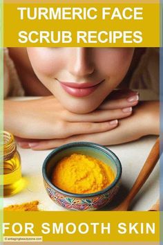 Explore Turmeric face scrub recipes for oily, dry, wrinkled skin. Get brighter, even toned complexion at-home. Plus tips on best type of turmeric. Face Scrub Homemade Recipes, Homemade Turmeric Scrub, Diy Facial Exfoliant, Turmeric Facial Scrub, Facial Scrubs Homemade Recipes, Tumeric Face Scrub Homemade, Homemade Facial Scrub Anti Aging, Diy Turmeric Face Wash, Turmeric Face Scrub Recipe